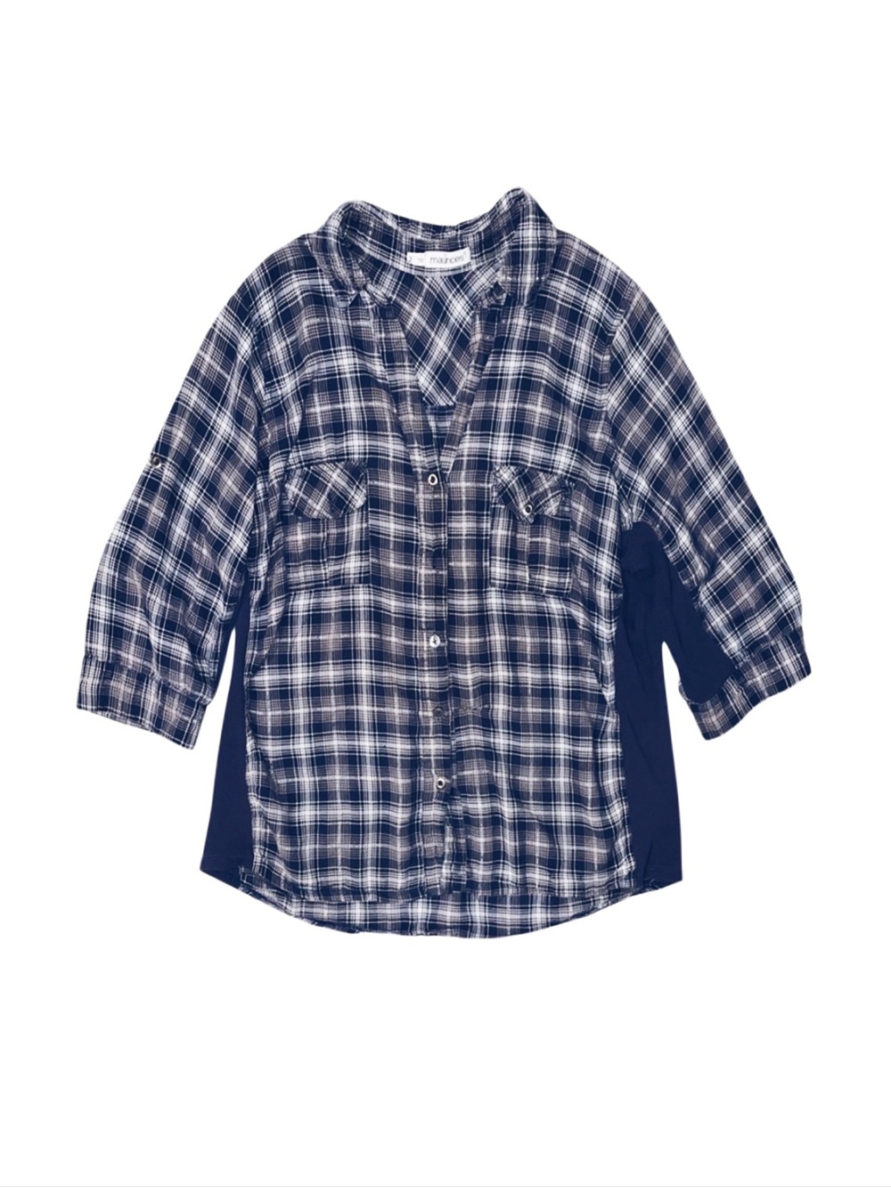 MAURICES Women's Blue Paid Button Down 3/4 Sleeve Top